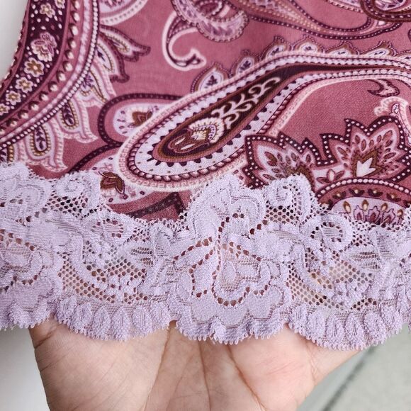 Valerie Stevens Robe Mauve Chiffon Paisley Print Lace Accent Cuffs Size L - Picture 6 of 15